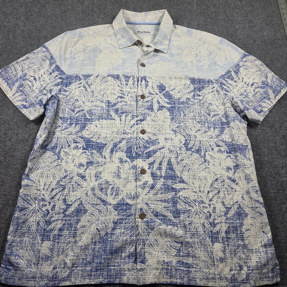 Tommy Bahama Mens Large IslandZone Silk Blend Blue Tropical Floral Shirt